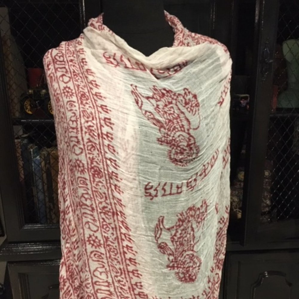 **Lovely Hindi Scarf from India Beliefs & Ideals Symbols Natural Fibers 35"x 76"